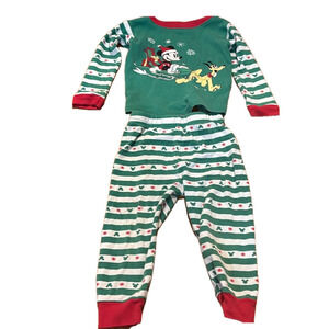 Disney 2T Mickey Mouse Pajama set long sleeve shirt and pants red, green & white